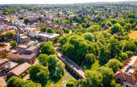 Atkins secures Surrey County Council highways contract. Image shows an aerial view of Leatherhead, a town in the Mole Valley District of Surrey.