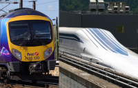 The current TransPennine Express train (left). Could this be replaced with a superfast Maglev train (right)?