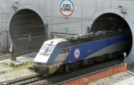 Eurotunnel shuttle emerges from the Channel Tunnel